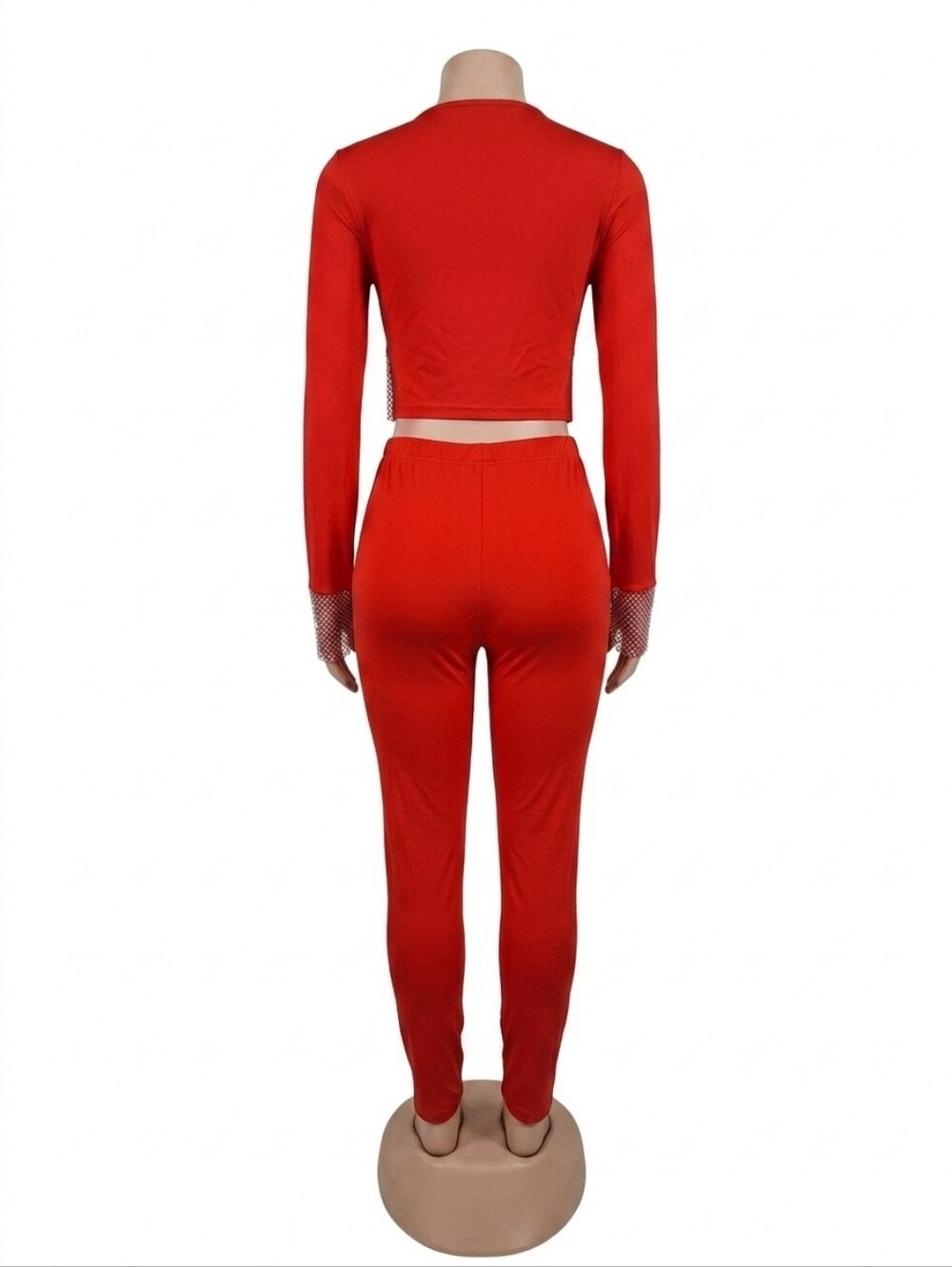 Red Mesh Inset Two-Piece Jumpsuit Set - Picture 2 of 3